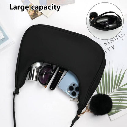 Damen Umhängetasche Nylon Retro Handtasche Y2k Fashion Pom-Pom Schlüsselanhänger