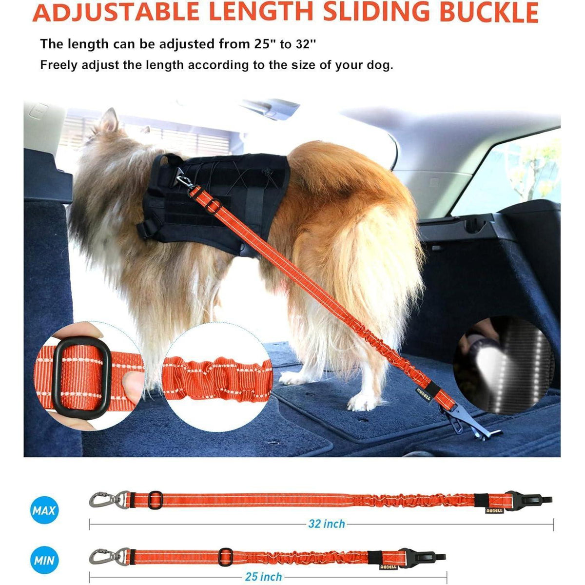 Hund Auto Sicherheitsgurt mit Bungee & 360° Drehklickverschluss