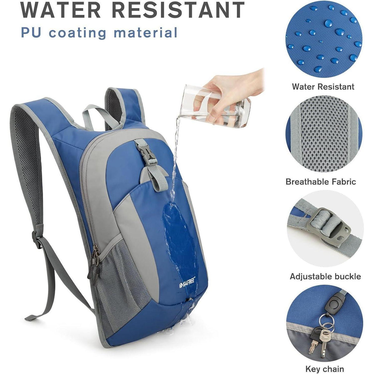 Faltbarer Wanderrucksack 12L Damen Herren Blau/Grau