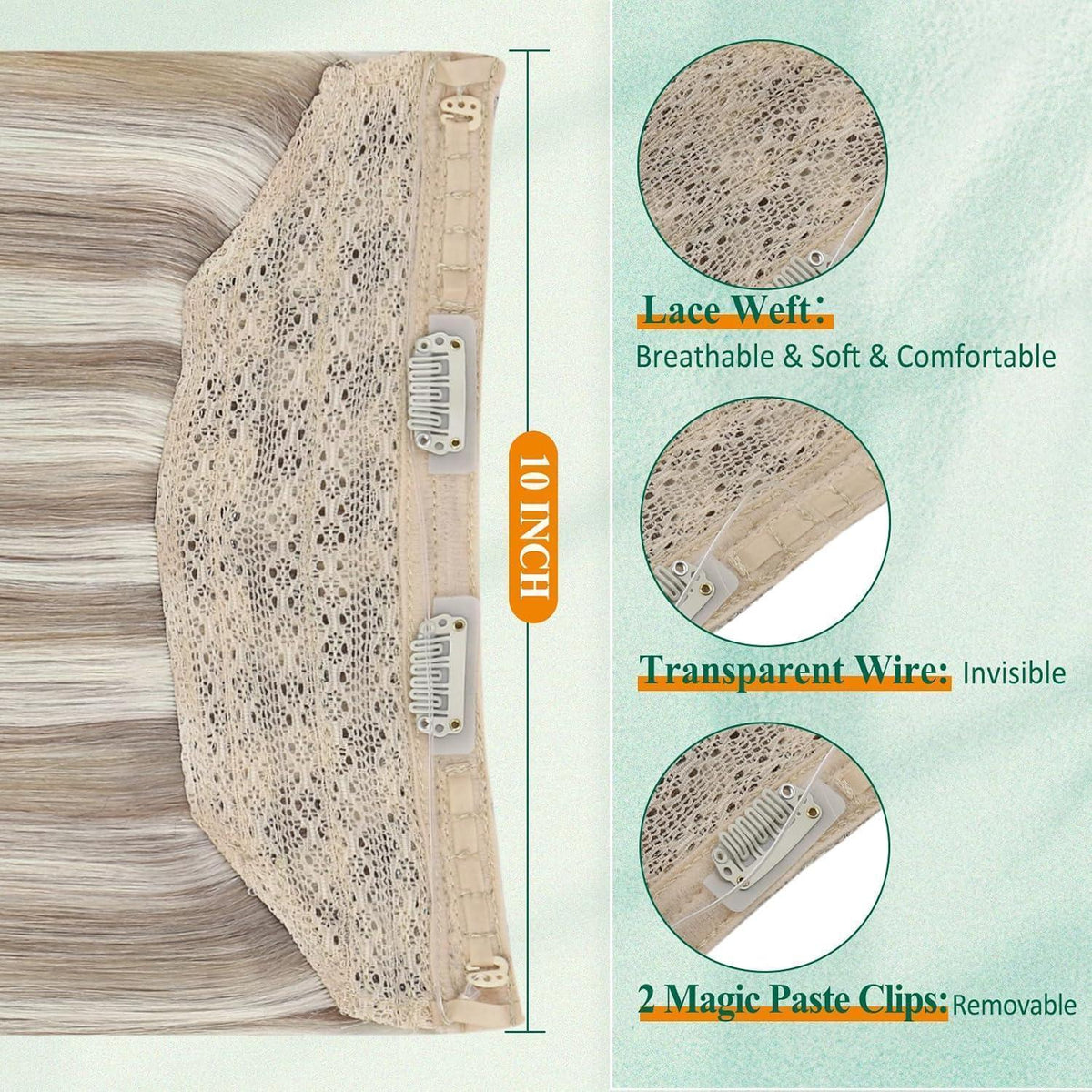 Echthaar Wire Extension Braun Aschblond Platinblond 40cm