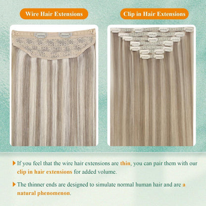 Echthaar Wire Extension Braun Aschblond Platinblond 40cm