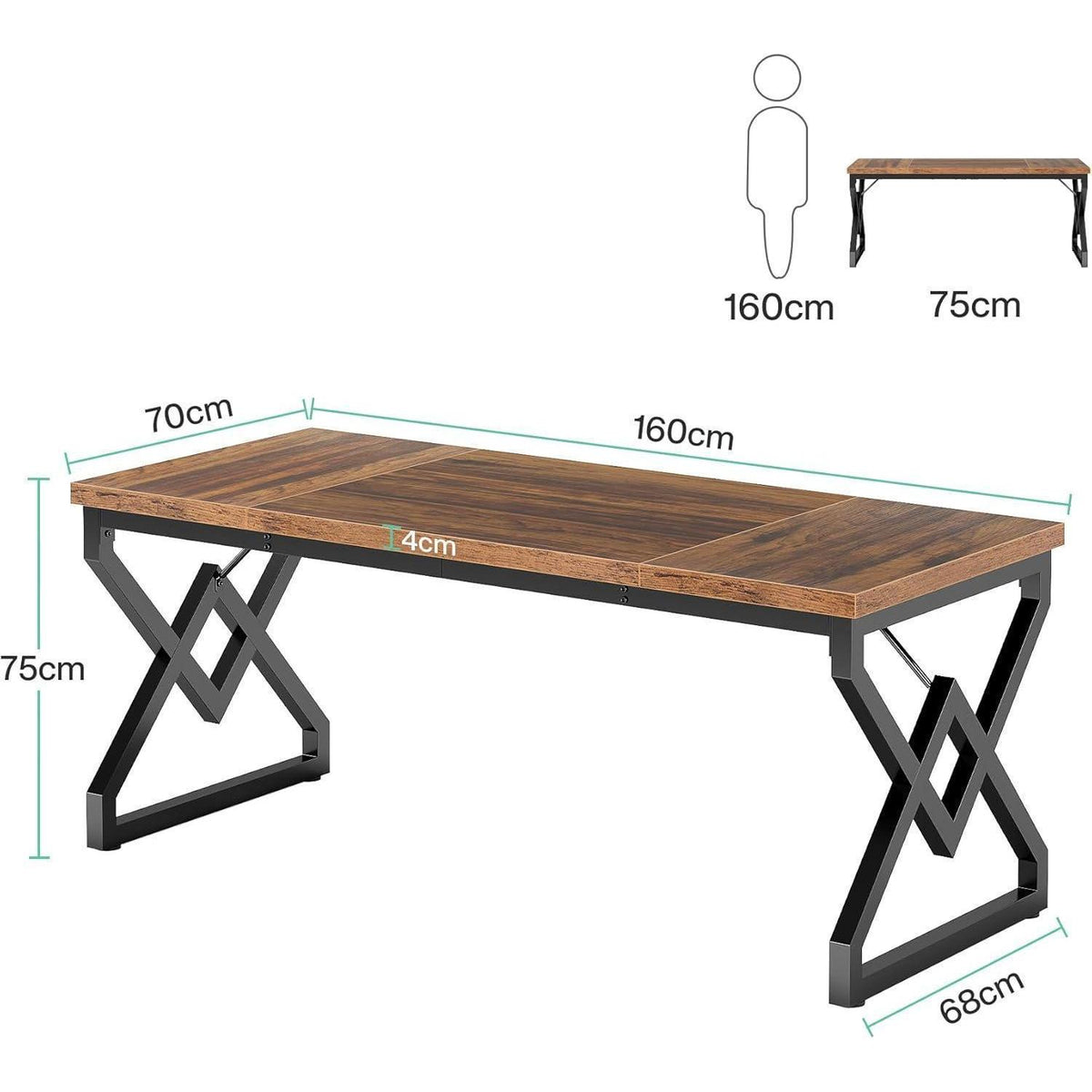 Großer Schreibtisch 160x70cm – Modernes Arbeitszimmer mit Metallrahmen