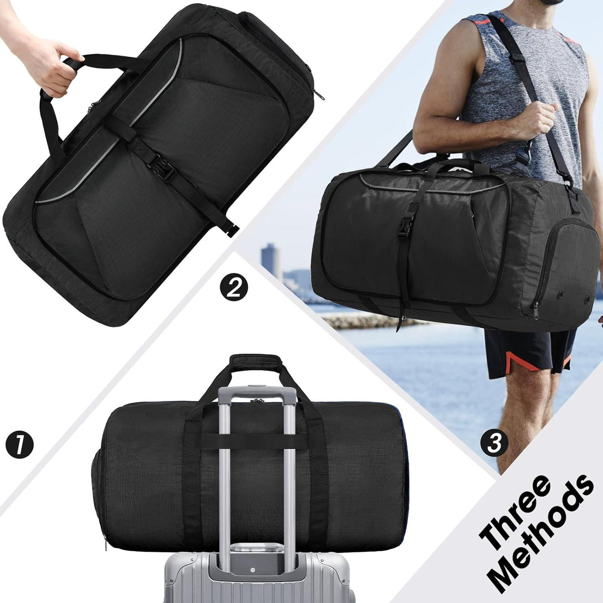 Faltbare Reisetasche Sporttasche 100L Schwarz Gym Urlaub Camping