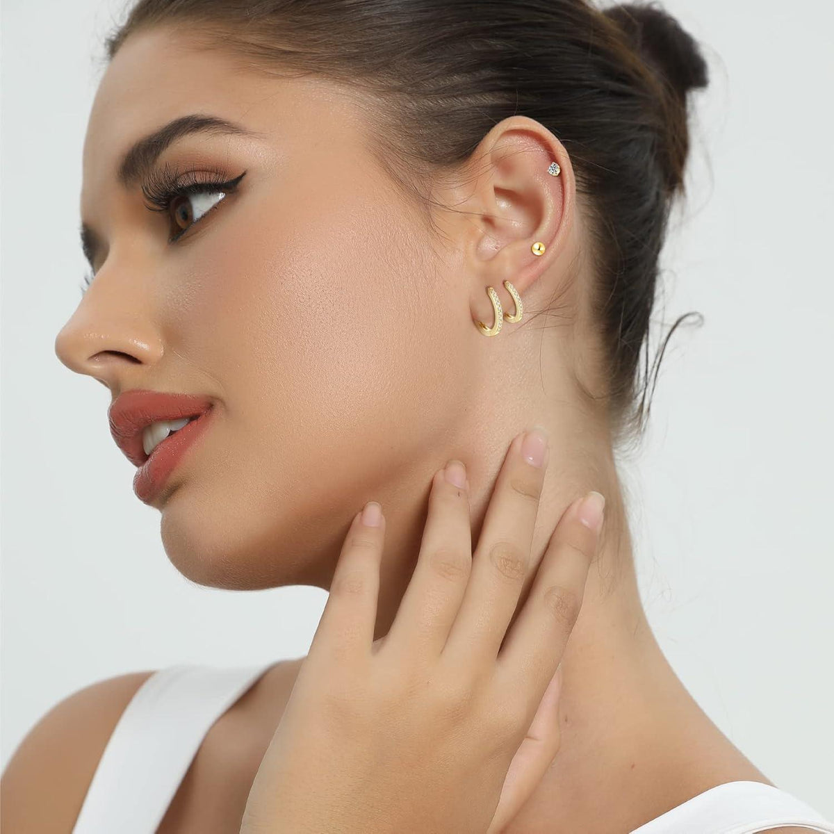 4 Paar Ohrstecker & Creolen Set Silber 925 Zirkonia Damen Gold