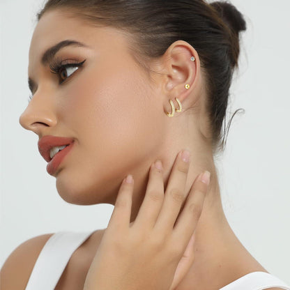 4 Paar Ohrstecker & Creolen Set Silber 925 Zirkonia Damen Gold