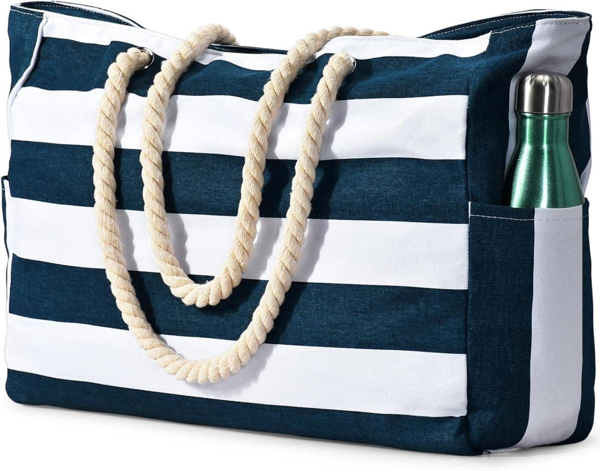 Große Strandtasche mit Reißverschluss und Streifenmuster