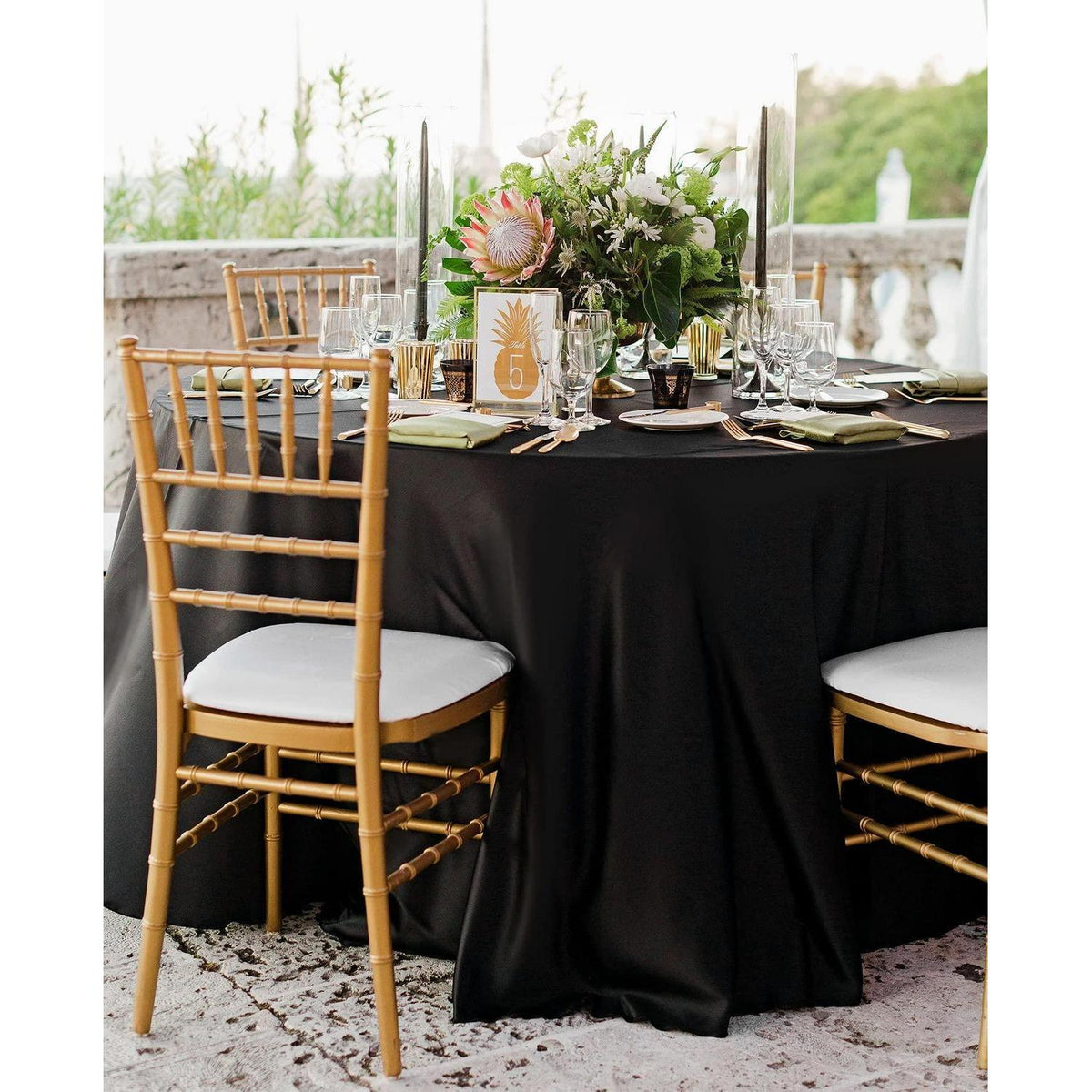 4x Runde Tischdecke Schwarz 300cm – Polyester, Waschbar