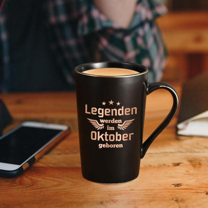 Geburtstagsgeschenk Kaffeetasse Spruch Legenden Oktober Schwarz