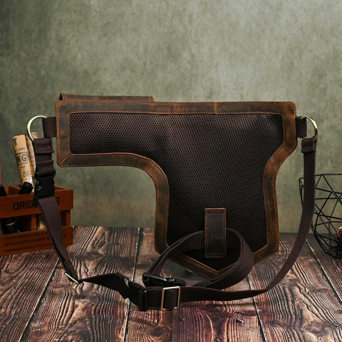 Herren Canvas & Leder Beintasche Motorrad Hüfttasche Braun