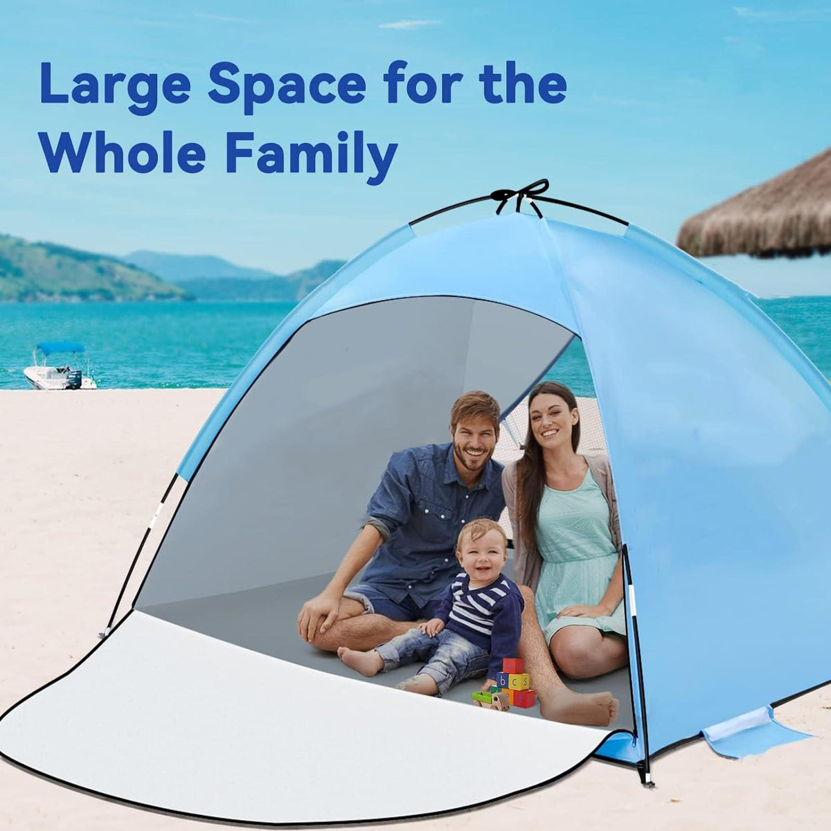Strandmuschel UPF 50+ Windschutz Sonnenmuschel für 3-4 Personen