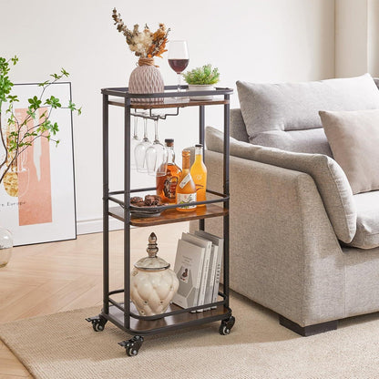 IBUYKE 3-Tier Bar Servierwagen mit Rädern, Rolling Mini Bar Cart 11.81x15.75x33.07 Zoll
