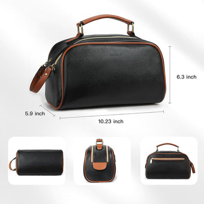 Telena Kulturbeutel Damen Herren PU-Leder Reise Kosmetiktasche Schwarz Braun
