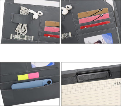 Wason A4 PU-Leder-Dokumentenmappe mit Klemmbrett und Notizblock, Braun