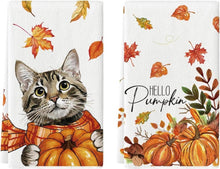 Herbstliche Katzen- und Kürbis-Küchentücher 2er Set 42x65cm