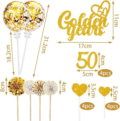 Goldene Hochzeit Tortendeko Set 50 Jahre Glitzer Cake Topper