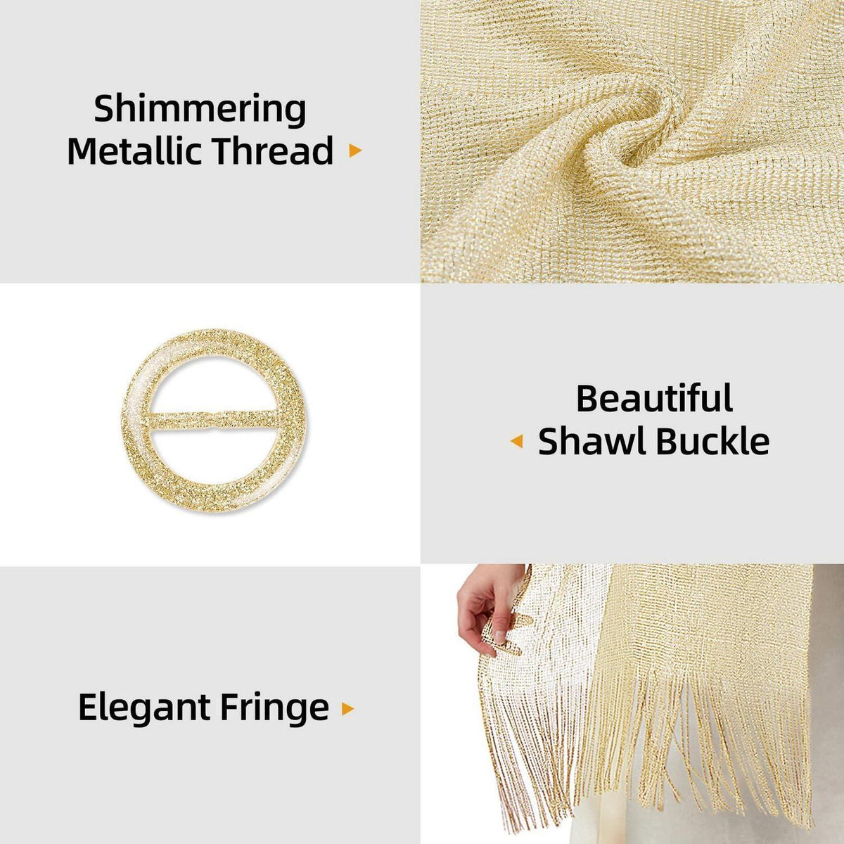 Festliche Stola Damen Elegant mit Quasten - Weiß gold