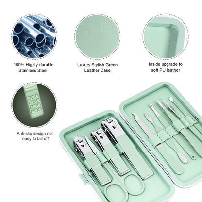 Maniküre Pediküre Set 10-teilig Nagel Schere Nagelpflege Nagelknipser Nageletui Grün