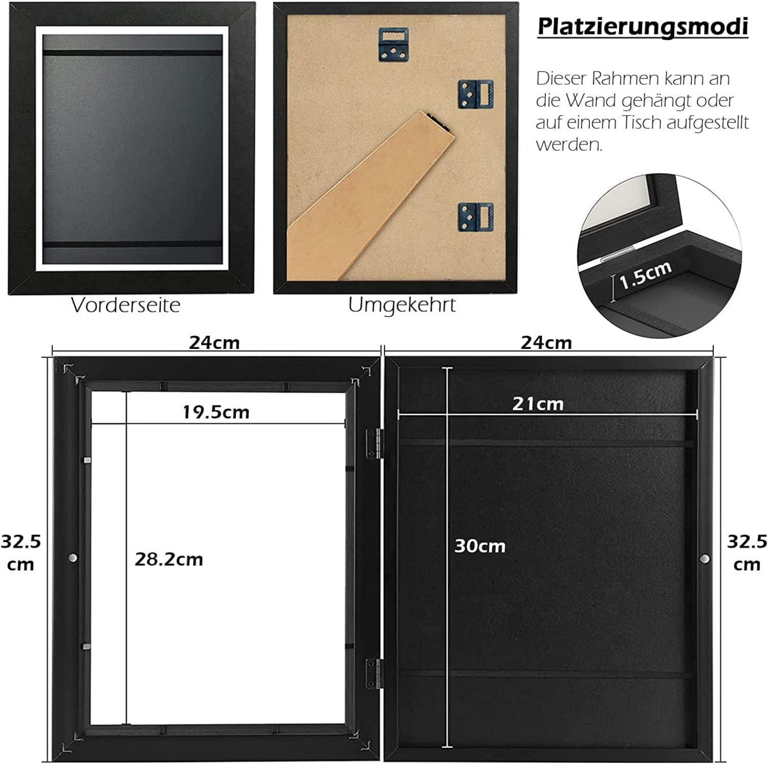 2er Set A4 Bilderrahmen Schwarz 21x30cm für Kunstwerke & Fotos