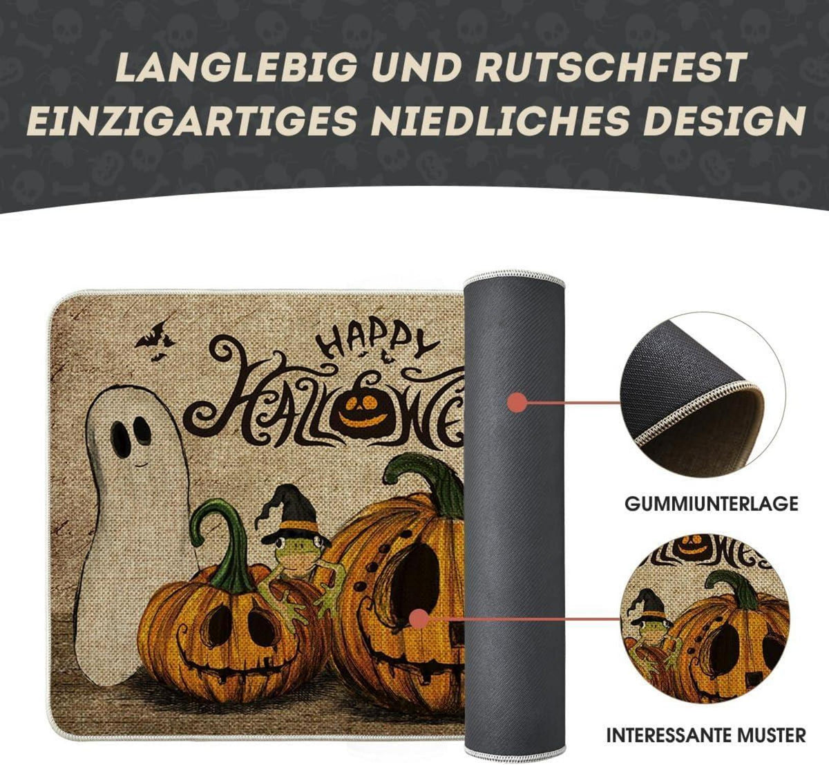 Katze Geist Frosch Jack-o'-Lantern Halloween Fußmatte 40x60cm