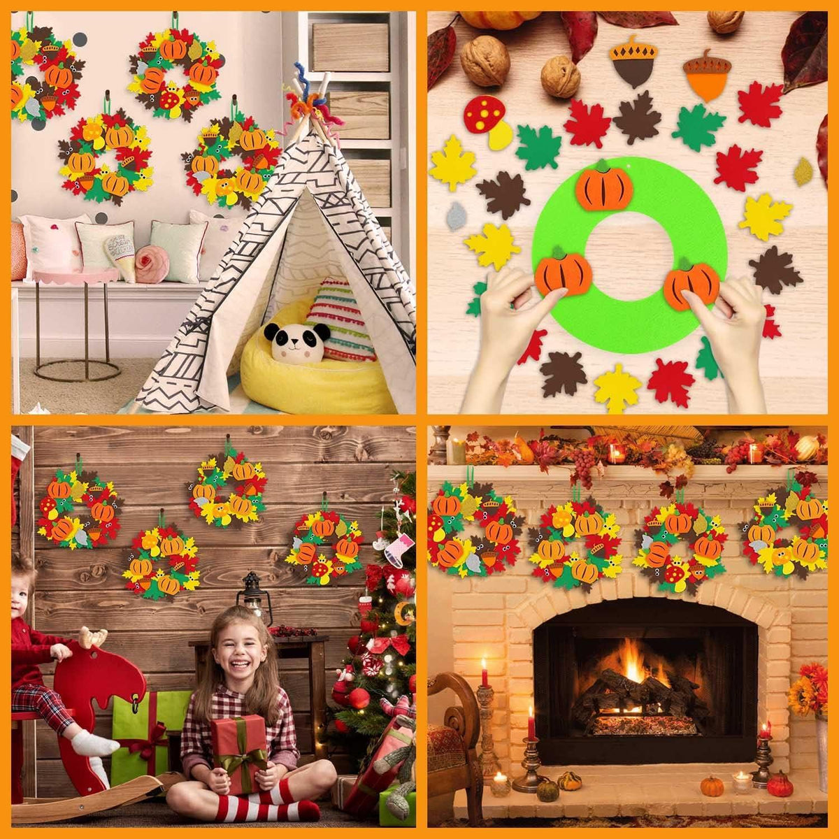 DIY Herbst Bastelset für Kinder, 4 Stück Kranz Ornamente