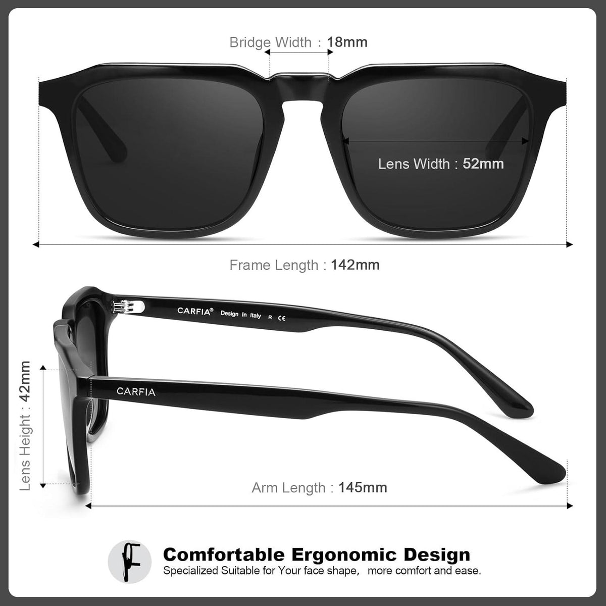 CARFIA Kleine Sonnenbrille Herren Polarisierend UV400 CA5352