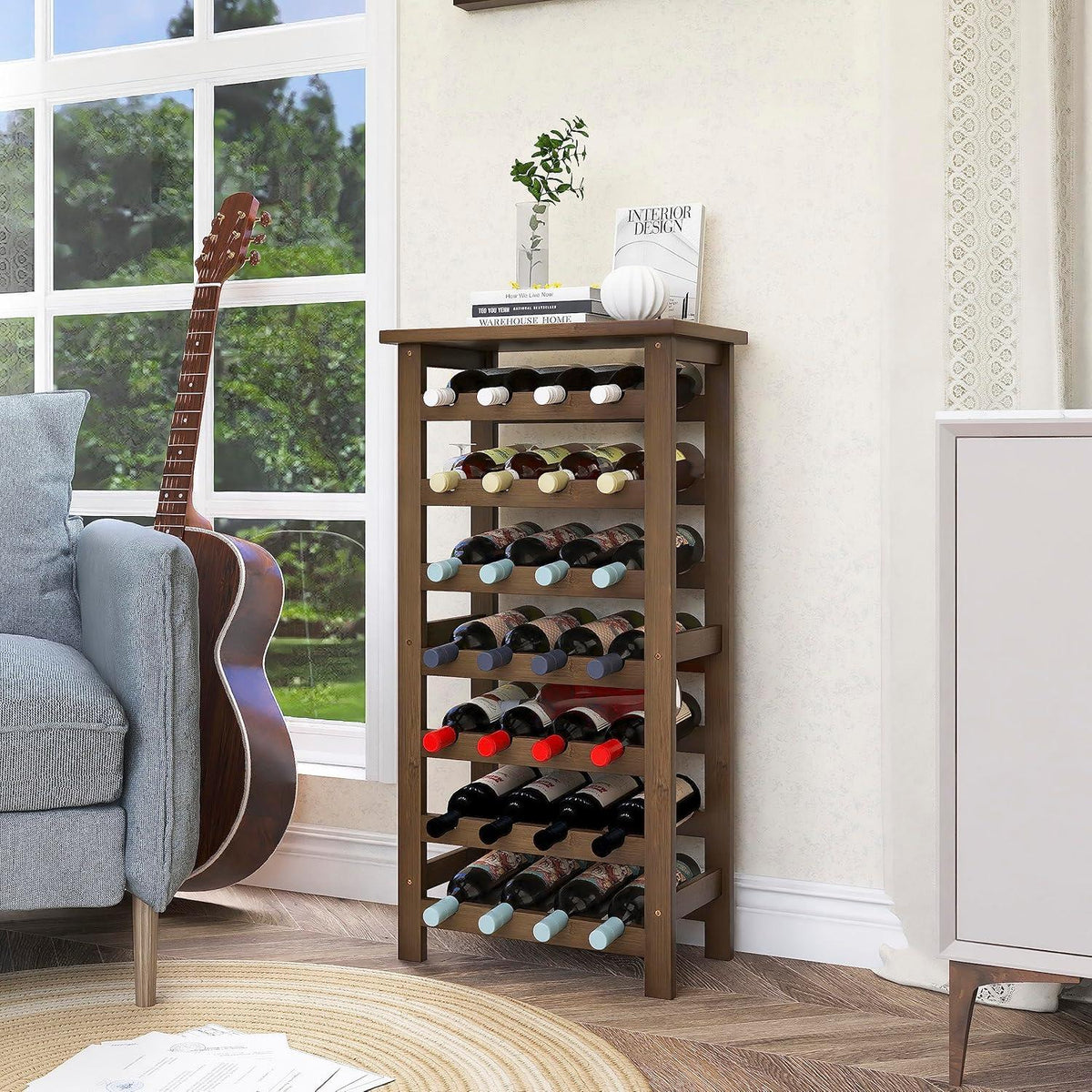 Weinregal Bambus 28 Flaschen 7 Etagen Küche Speisekammer Keller Bar