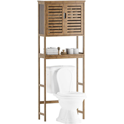 Bambus Toilettenregal mit Schrank & 3 verstellbaren Regalen