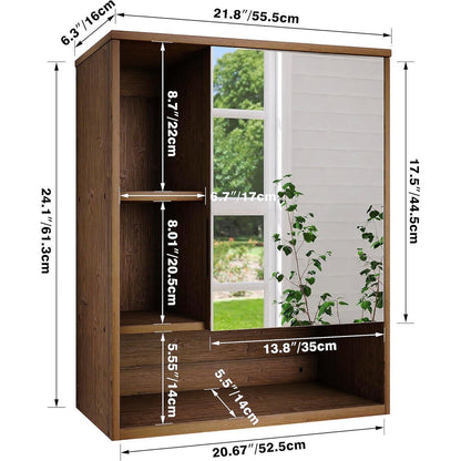 Badezimmerschrank mit Spiegel, Wandmontage, Bambus, Über