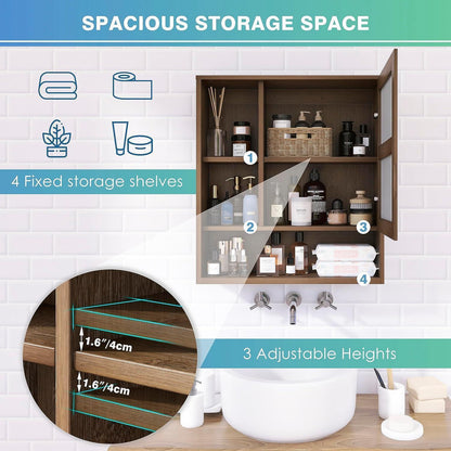 Badezimmerschrank mit Spiegel, Wandmontage, Bambus, Über