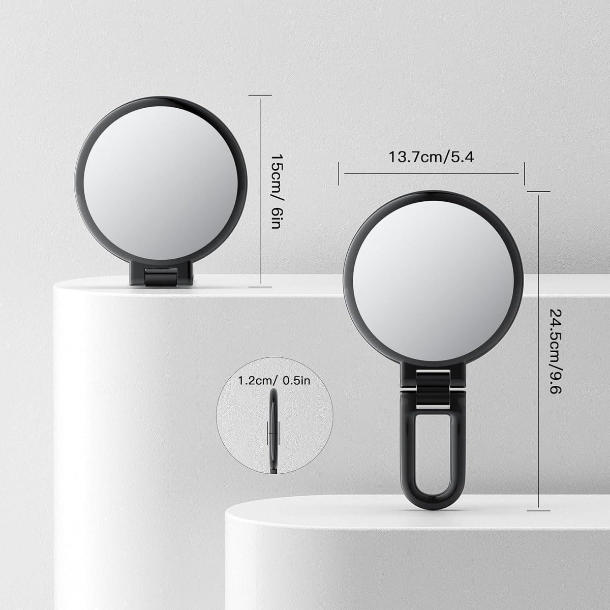 Kosmetikspiegel 10X/1X Vergrößerung, faltbar, schwarz