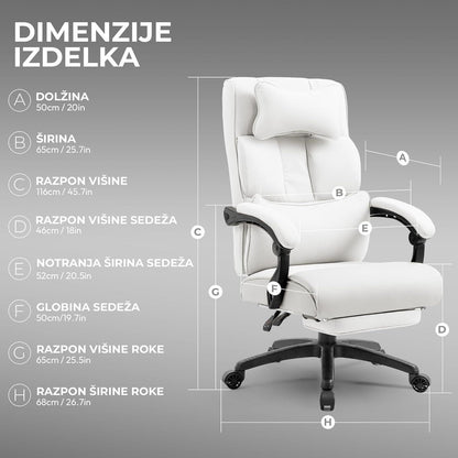 Dowinx Chefsessel Bürostuhl Ergonomisch mit Fußstütze