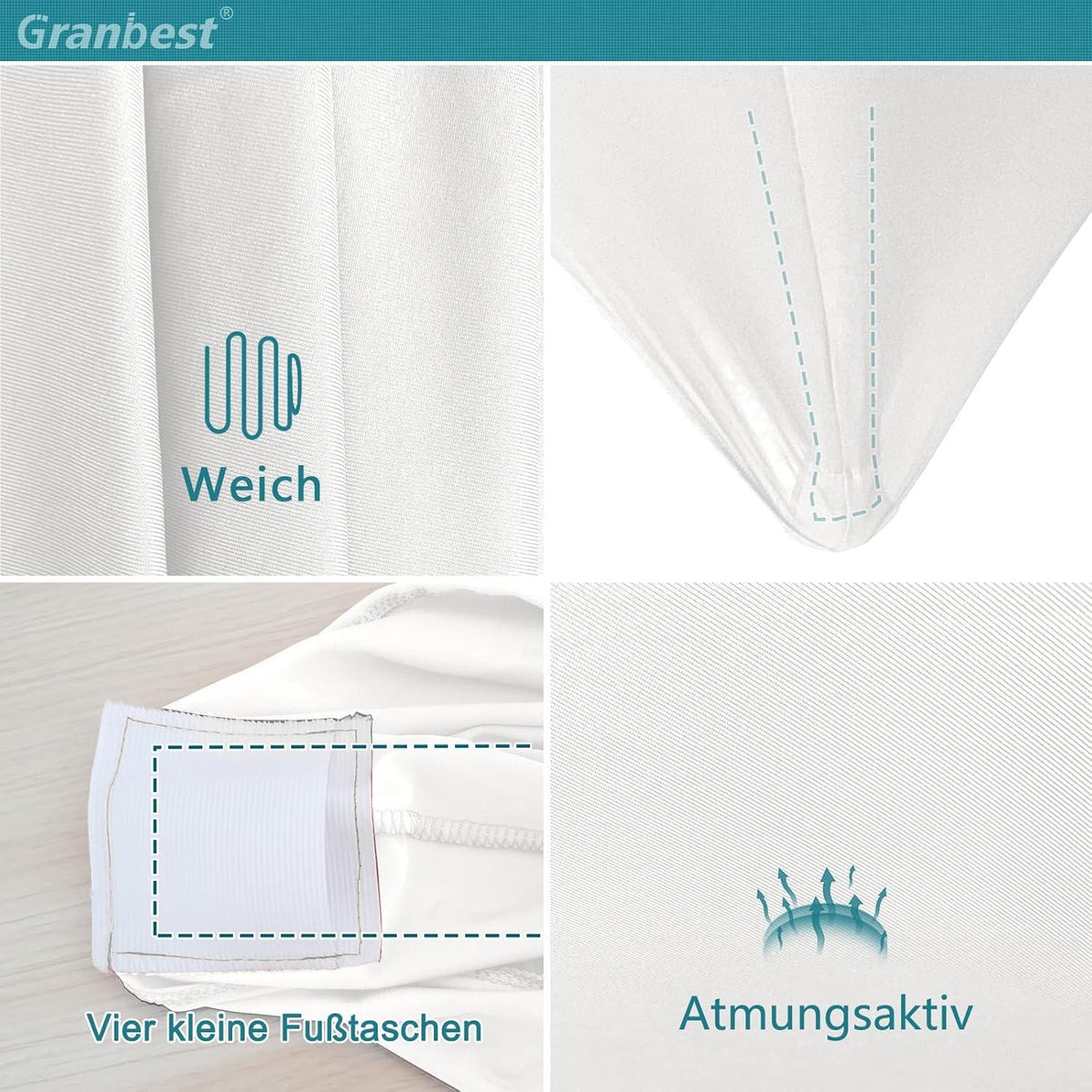Granbest 2er Set Tischhussen Ø 80-85cm Weiß, Spandex Quadrat Ecken, Party Bankett Hochzeit, Stehtischhussen