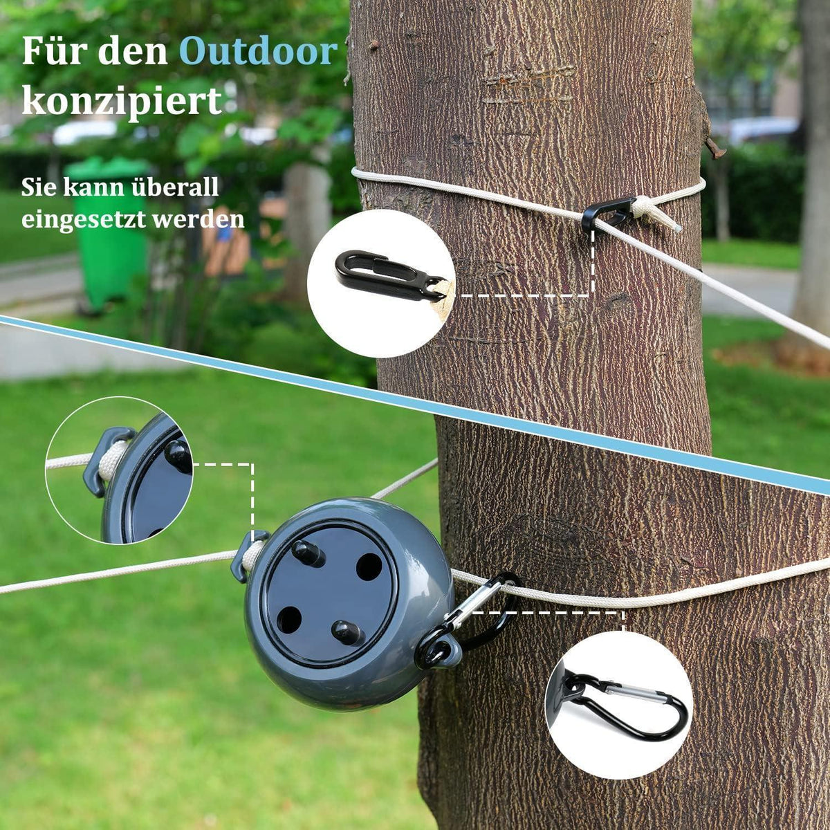 Ausziehbare Wäscheleine 10m mit Clips für Camping & Reise (Schwarz)