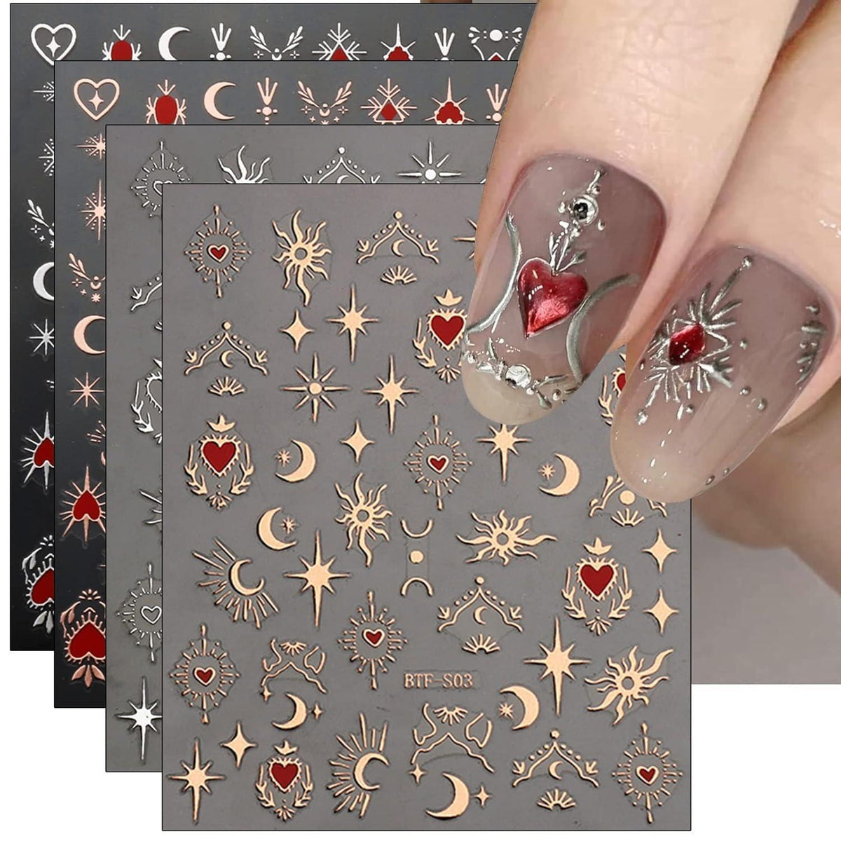 Nagelsticker Mond Sterne - 9 Blatt Nail Art Aufkleber