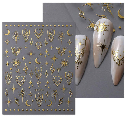 Nagelsticker Mond Sterne - 9 Blatt Nail Art Aufkleber