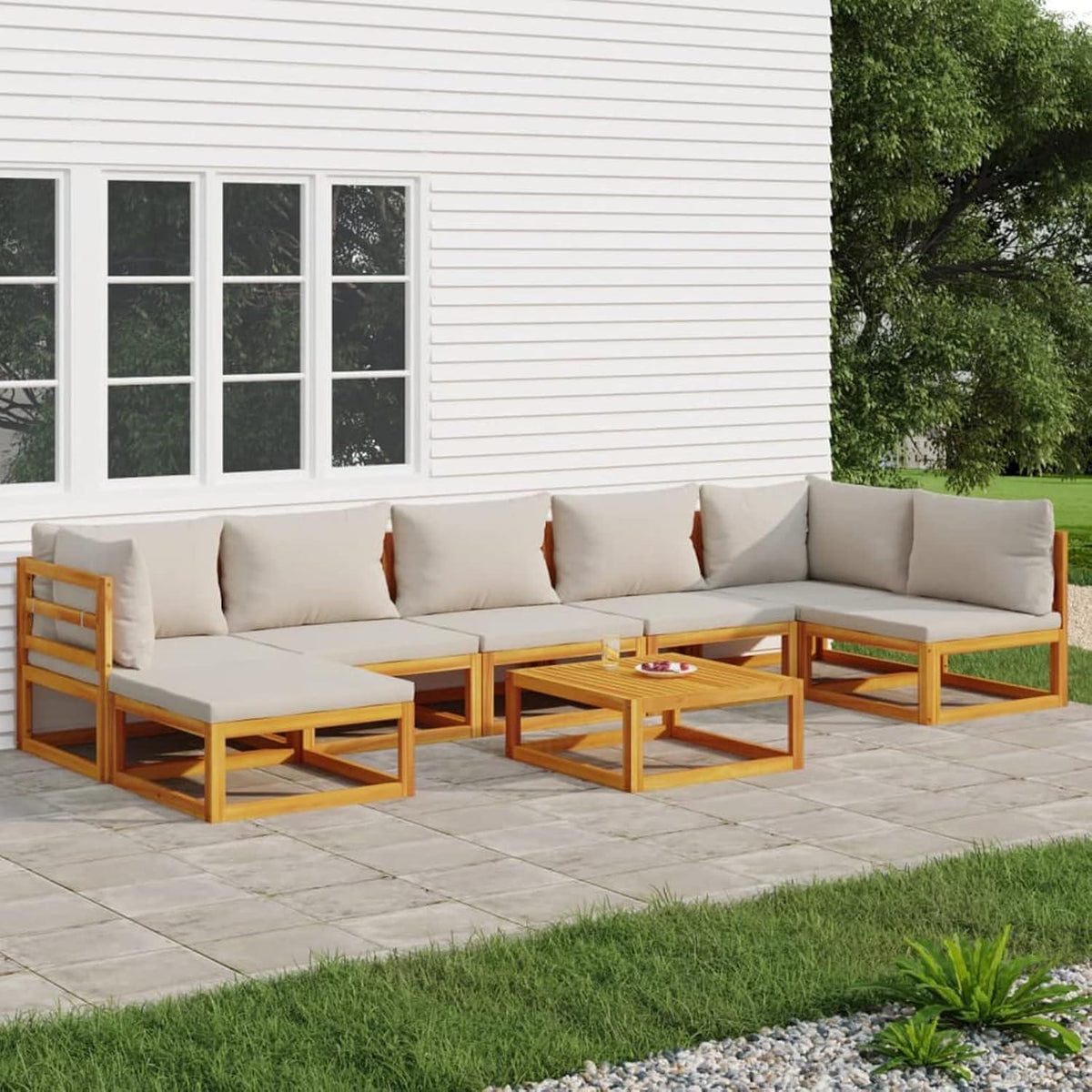 Garten Lounge Set Holz 8-tlg Modulares Design Sitzgarnitur Outdoor