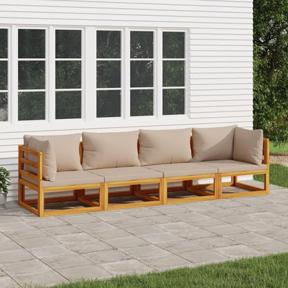 Modulares Gartensofa-Set aus Akazienholz mit Tisch und Kissen