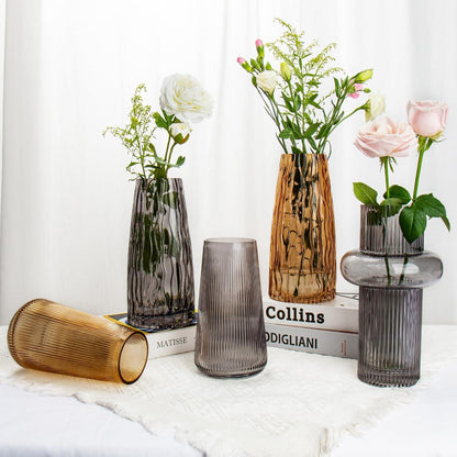 Dekovase Glas Modern Rillen Blumenvase Ins Style 20cm Transparent