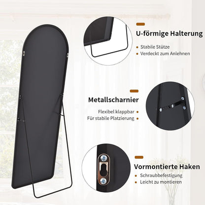 Gewölbter Standspiegel Schwarz – 163cm Ganzkörperspiegel