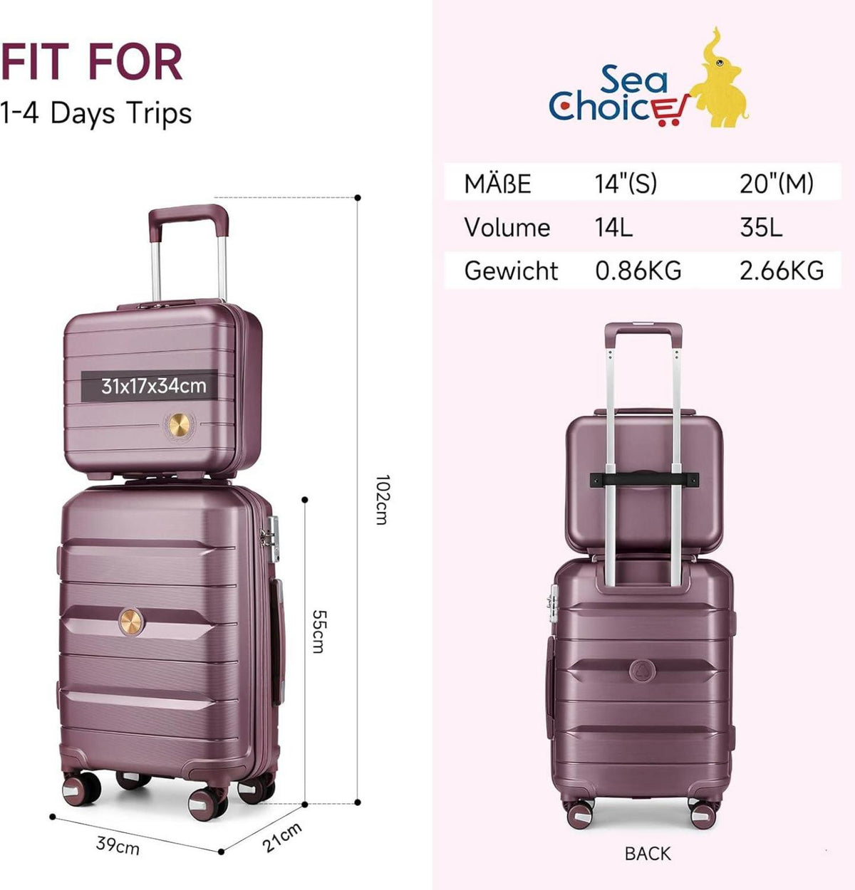 Hartschalenkoffer Handgepäck 55cm TSA-Schloss 35L Beautycase
