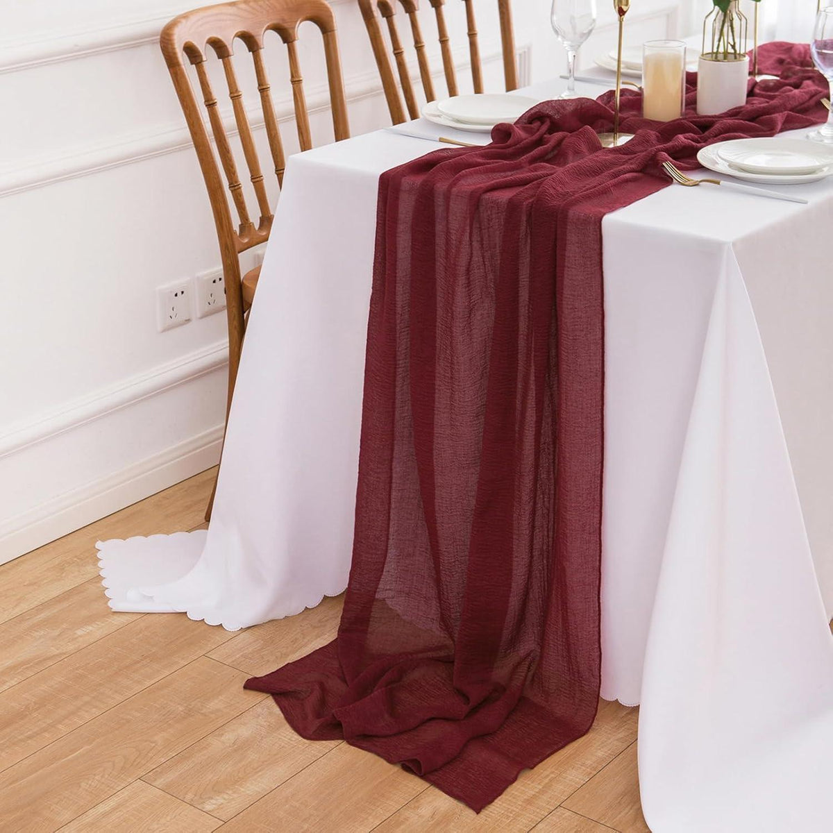 Tischläufer Musselin Bordeaux Rot 80x300cm Waschbar & Wiederverwendbar