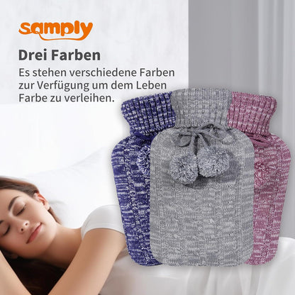 Weicher Premium Strickbezug Wärmflasche 2L hellgrau