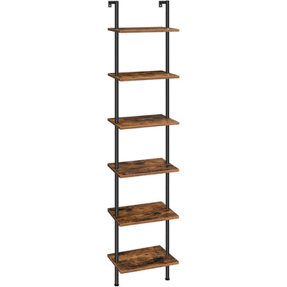 Leiterregal 6-stöckig Wandmontiert Vintagebraun Dunkelbraun + Schwarz