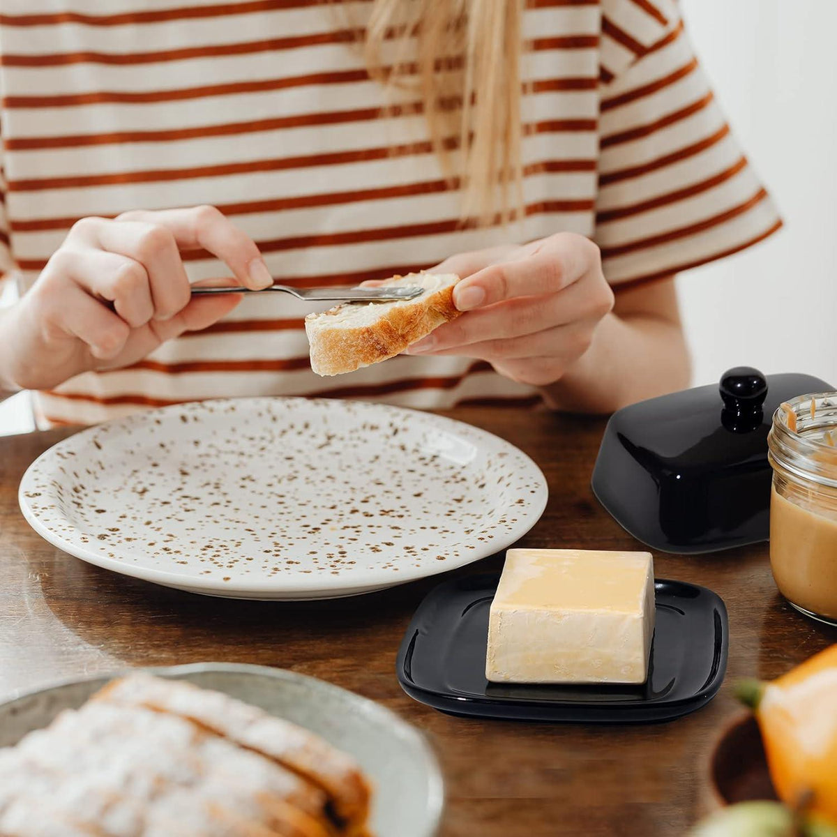 Theo&Cleo Butterdose Keramik Schwarz 250g - Butter Dish, Porzellan, Hitzebeständig, Spülmaschinenfest