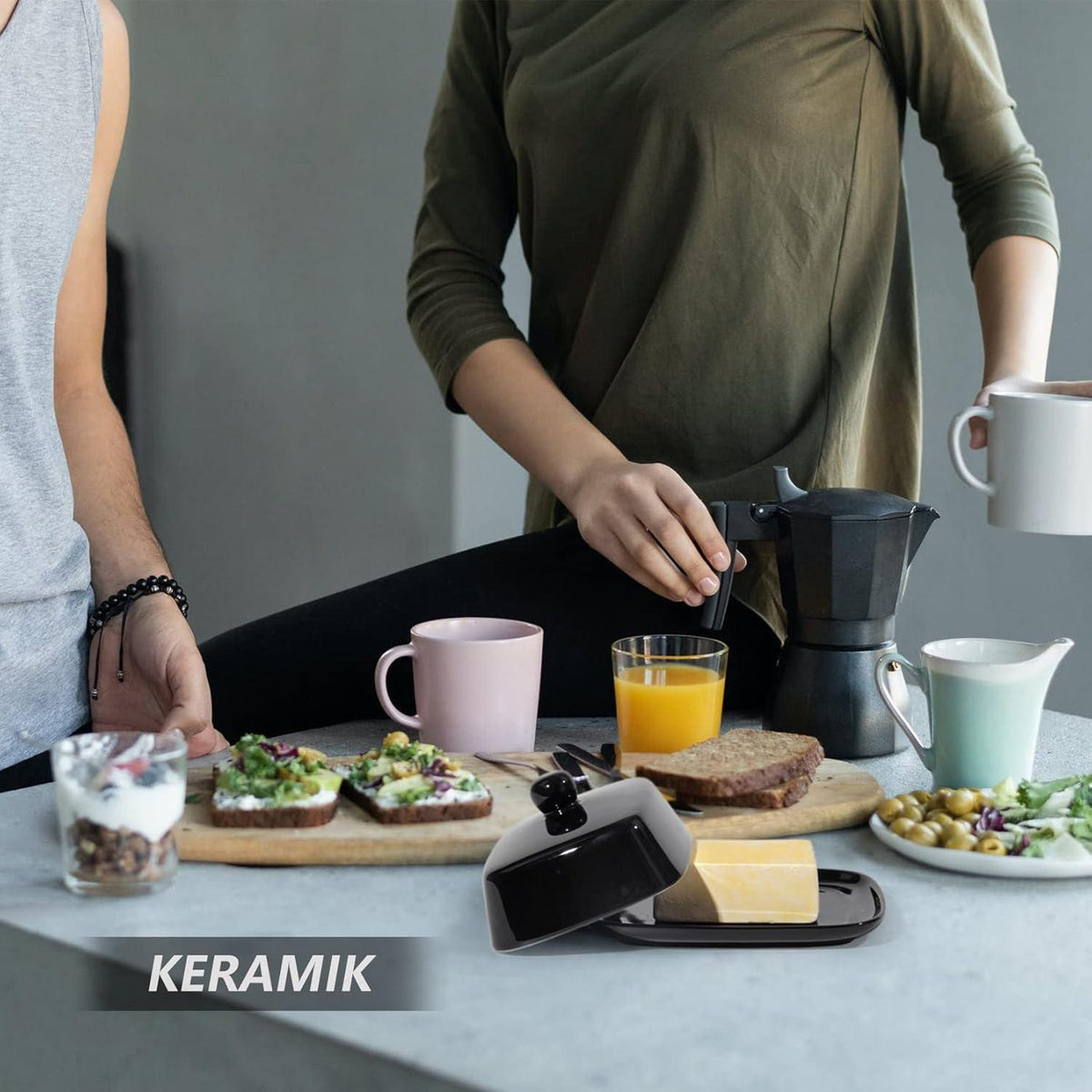 Butterdose Keramik Schwarz 250g - Butterschale aus Porzellan