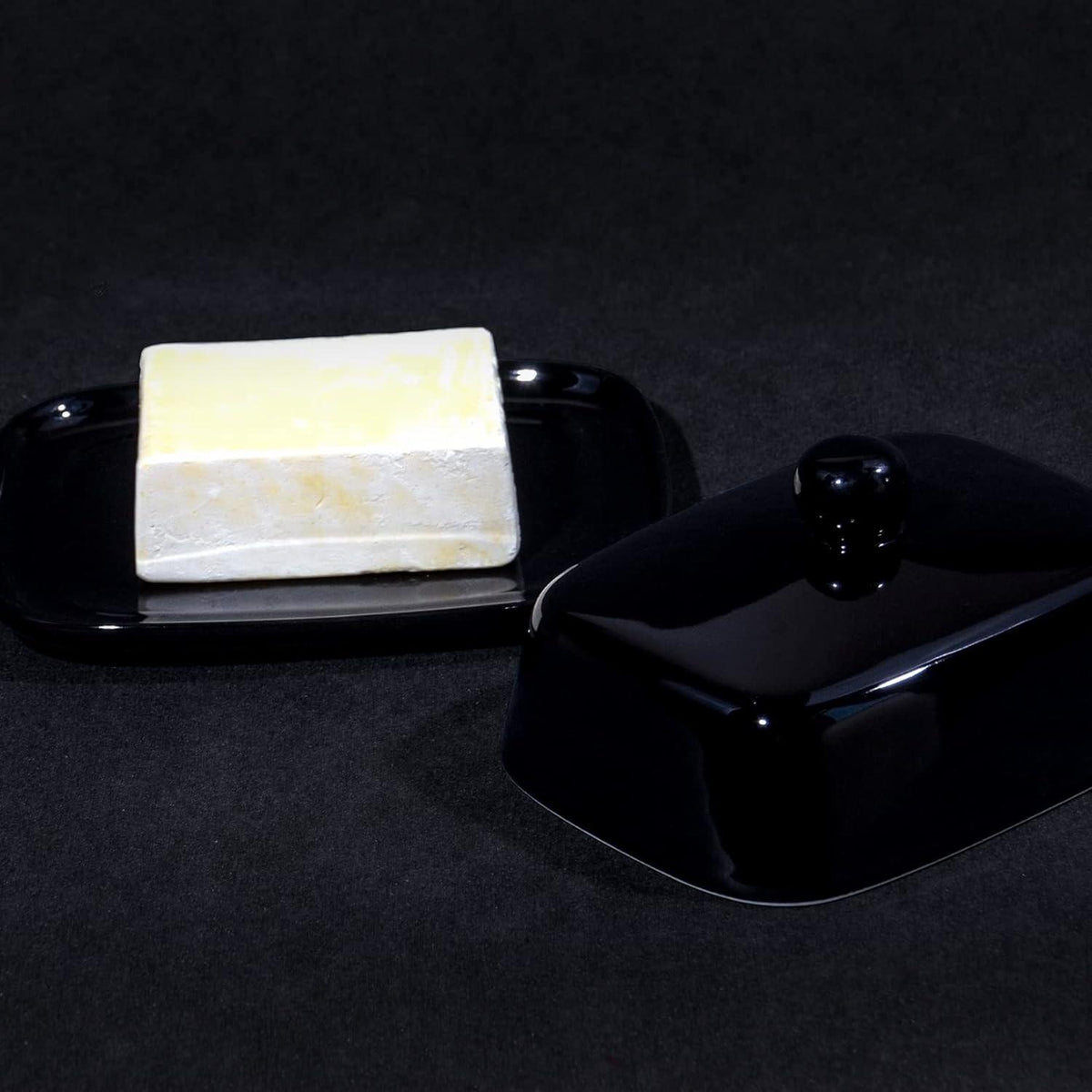 Butterdose Keramik, Butterglocke 250g, Porzellan Schwarz
