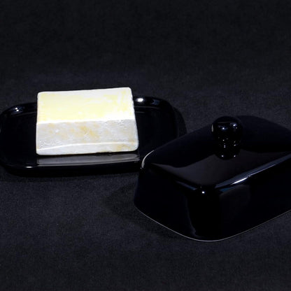 Butterdose Keramik, Butterglocke 250g, Porzellan Schwarz