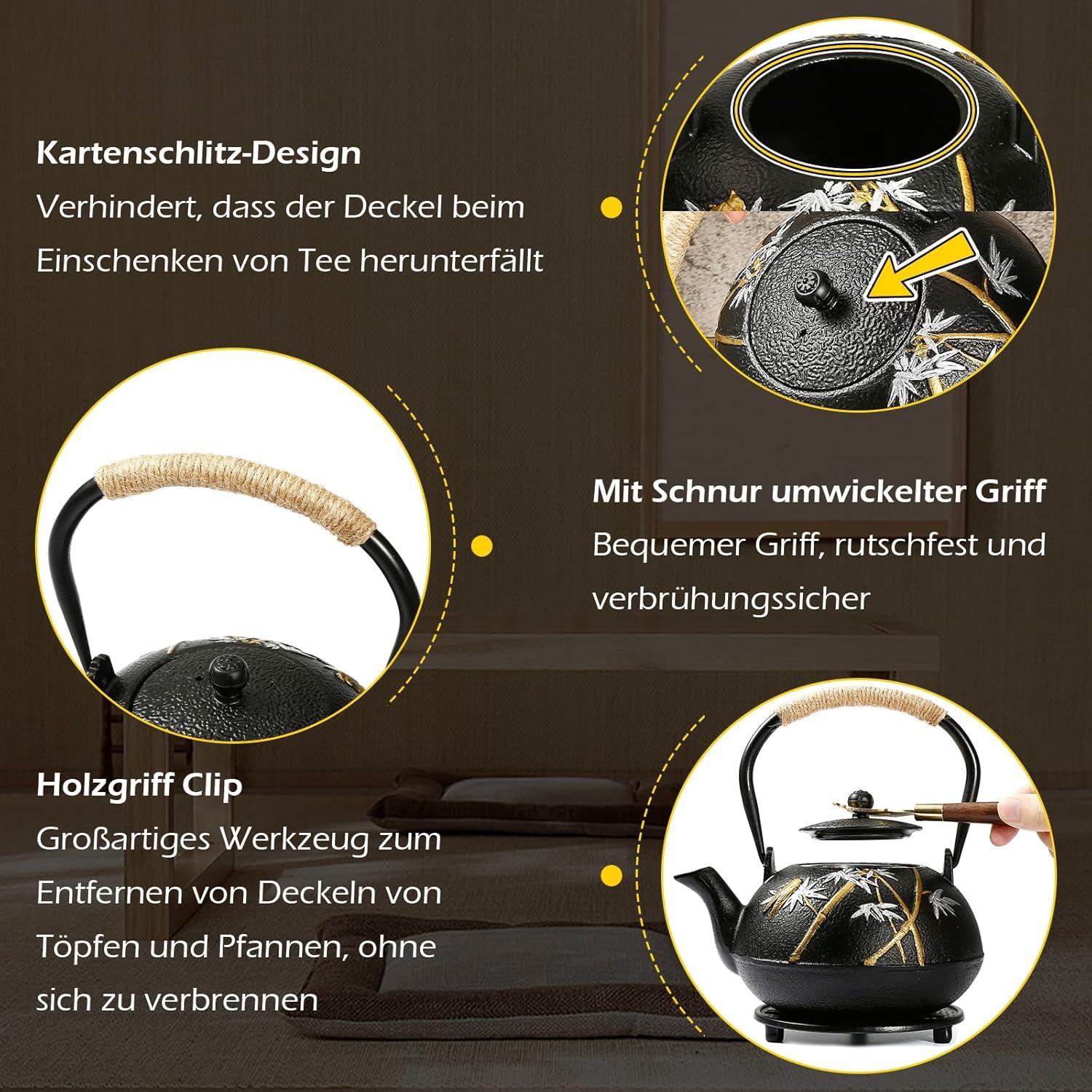 Gusseisen Teekanne Set 1,2 Liter 4 Teebecher Handbemaltes