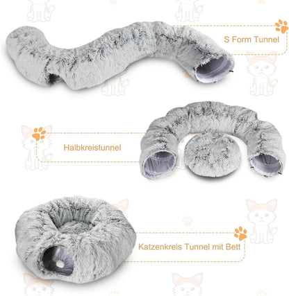 Plüsch Katzentunnel mit Katzenbett, Multifunktionales