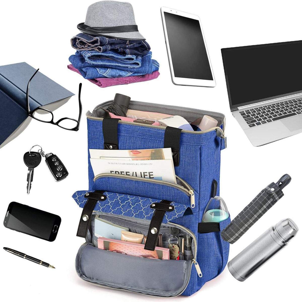 Rucksack Damen Mädchen USB Ladeanschluss Laptopfach 15,6